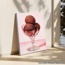 2D Flat, Posters & Prints 1pc Framed Canvas Ice Cream Art Print Chocolate Ice Cream Decor Food Art Poster Foodie Art Summer Kitchen Art Print Wall Art Canvas Paintings Ideal Gift For Bedroom Living Room Corridor Wall Art Wall Decor Room Decoration 2D - 黑色 - 查看 2