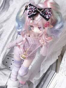 6-Inch & 3-Inch Colorful Peach Pink BJD/SD Ball-Jointed Doll Wig, Soft Curly Long Bangs Wig Set (Wig Only, No Doll)