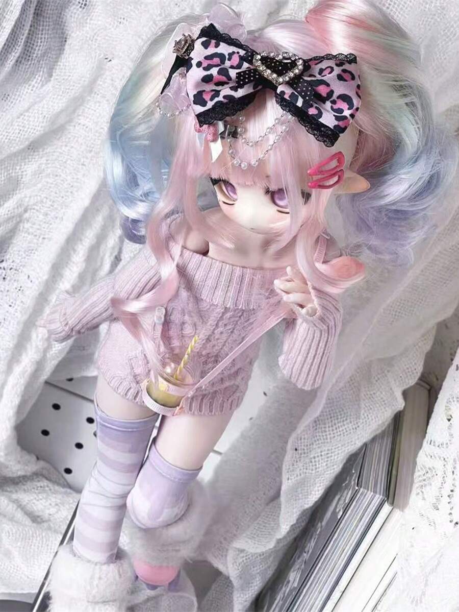 6-Inch & 3-Inch Colorful Peach Pink BJD/SD Ball-Jointed Doll Wig, Soft Curly Long Bangs Wig Set (Wig Only, No Doll)