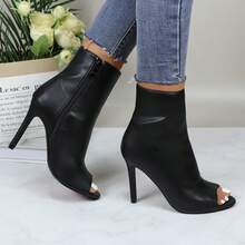 Womens Peep Toe Stiletto Booties Side Zipper High Heel Open Toe Ankle Boots CHARLIE-212 - 黑色 - 查看 4