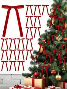 24 Pcs RIBBON Velvet Christmas Tree Bows Door Garland Decor Vintage Wreath Bow ,Velvet Christmas Swag Bow Rustic Velvet Christmas Staircase Wreath Bows Vintage Christmas Tree Topper Bows Bow For Christmas Outdoor,Christmas Bow Decoration(3/8'' Wide, 5 * 7 Inch)