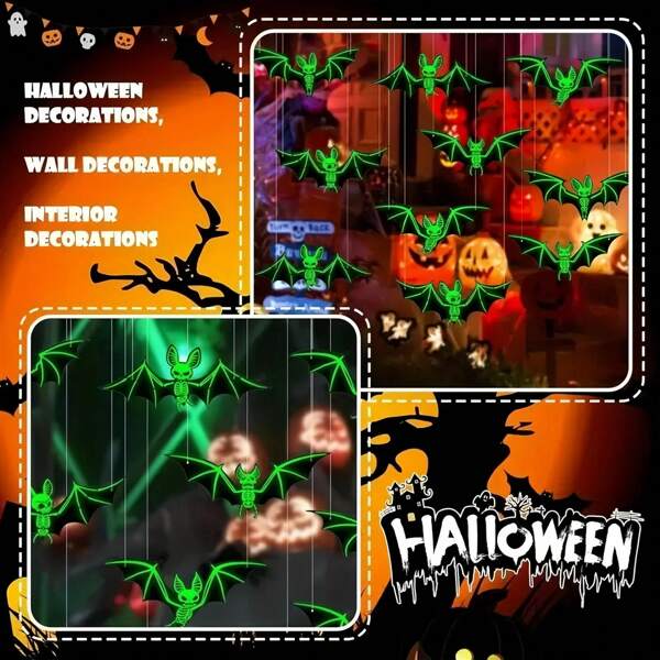 Festive Halloween Bat Decorations: 10 Pieces Realistic Large Plastic Flying Bats With Glowing Skull Bats For Outdoor Trees, Doors, Porches, Lawns And Indoor Decorations - Feather-Free, Battery-Free, Hanging, Made Of PP Plastic