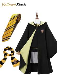 3pcs Halloween Christmas Wizard Costume Holiday Decoration Set -Wizard Robe Magicial Hooded Cape Clocak+Wizard Neckties+Striped Knit Scarf Cosplay Birthday Gifts - Multicolor - View 28