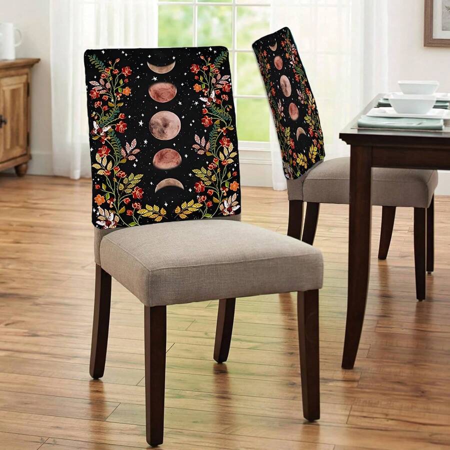 1 Stück/4 Stücke/6 Stücke/10 Stücke Mond & Sternenhimmel, Grünes Blatt & Blumenmuster Kurz-Plüsch Stuhlbezug, abnehmbarer Kurz-Plüsch Material Stuhlschutz Überzug, geeignet für alle Jahreszeiten, Feiertags-Dekoration, für Esszimmer, Wohnzimmer, Haushaltsstühle, mit Rückenschutz, passend für Esszimmer, Büro, Wohnzimmer, Hotel und Heimdekoration