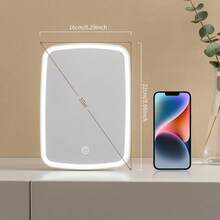 Espelho de Maquiagem com LED Branco, 3 Cores de Iluminação, Iluminação Frontal, Brilho Ajustável, Interruptor de Toque, Design Portátil e Dobrável, Carregamento USB - A Escolha Ideal para Entusiastas da Beleza