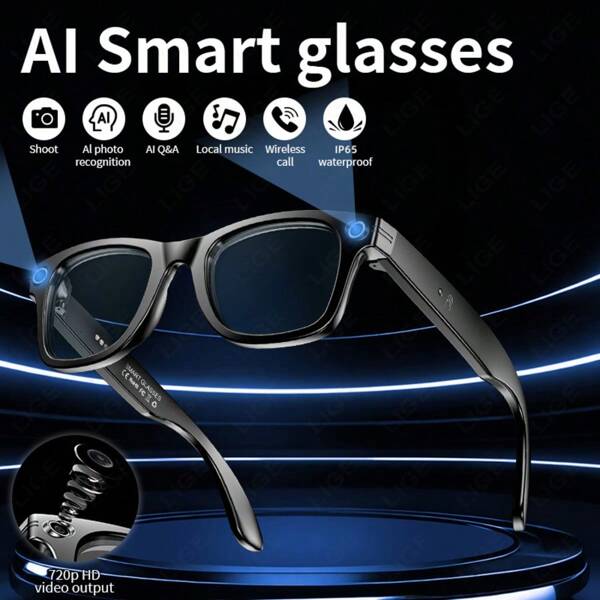 LIGE LIGE's New AI Photography And Video Camera Fashion Smart Glasses, Photo Recognition And Answer, Photo Shooting, Video Recording, AI Dialogue And Intelligent Interaction, Bluetooth Calls, Local Music, Music Playback, IP65 Dustproof And Waterproof, Lightweight, Compact And Multi-Functional Business Smart Glasses For Men And Women