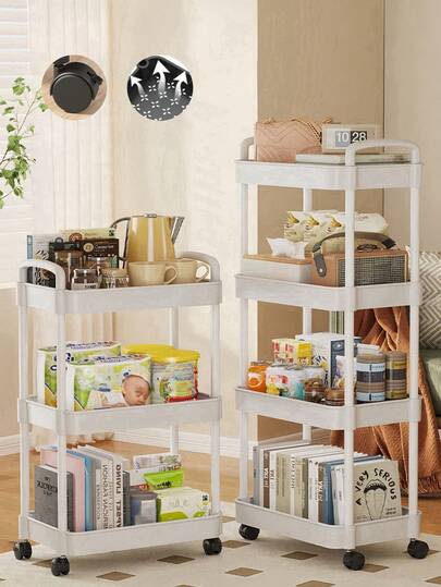 Practical Plastic Utility Cart With Swivel Wheels, Storage Shelving Unit, Kitchen Organizer Rack With Handle, Multi-Purpose Movable Storage Cart, Suitable For Office, Living Room, Kitchen, Bathroom, Snacks And Toys Organizer, Ideal For Home And Office Organization, Holiday & Kids Gift