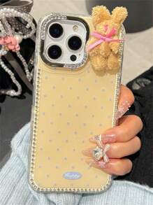 Funda de teléfono con borde de brillo de lujo y lunares con conejo, compatible con iPhone 16, 15, 14, 13, 12 Pro Max, 11, cubierta trasera suave y a prueba de golpes, regalo para pareja, novia o amiga
