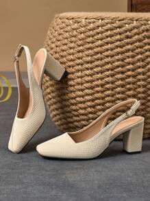 WHDXY 1 Pair Women's Backless Slip-On Pumps With Chunky Heel, French Square Toe, Versatile Work Shoes, Spring