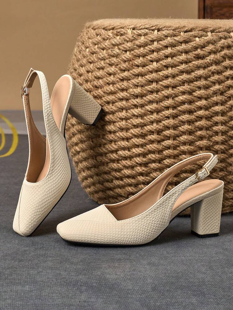 WHDXY 1 Pair Women's Backless Slip-On Pumps With Chunky Heel, French Square Toe, Versatile Work Shoes, Spring - Apricot - View 2