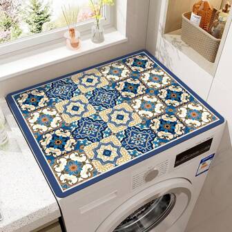 1pc Bohemian Print Washing Machine Dust Cover Mat, Tabletop Absorbent Mat, Refrigerator Absorbent Mat, Microwave Dust Cover, Soft Diatomite Draining Mat, Anti-Slip Super Absorbent Dishwashing Mat, 19.7*23.6 Inch Modern Washer And Dryer Top Cover, Suitable For Laundry Room, Kitchen, School, Office, Home, Travel, Storage