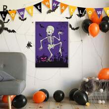 将眼球固定在 Mr.Bone 万圣节派对游戏骨架海报上，附 24 张眼球贴纸，可用作万圣节派对用品课堂游戏 - 紫色 - 查看 6