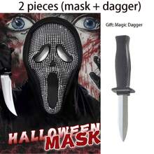 2pcs Mexican Premium Rhinestone Scream Mask & Magic , Carnival Horror Skeleton Full Face Mask, Costume Cosplay Masquerade Party Prop (Bonus: Magic ) Halloween - Multicolor - View 7