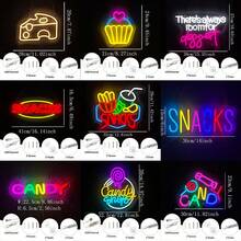 Letrero de neón de snacks, letrero de bar de snacks para decoración de pared de arte, tienda de pasteles y dulces, puesto de snacks, cueva de hombre, bares de café, letrero de luz de neón de snacks coloridos, alimentado por USB, fácil de instalar. - luz policromática - Ver 3