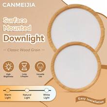 CANMEIJIA 1pc Foldable LED Recessed Light, 220V, 5W/10W/15W/25W, 3 Color Options, Suitable For Indoor Spaces Like Living Room, Kitchen - Wood Grain Surface Mounted Downlight - View 3