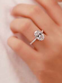 奢华欧美四爪仿莫桑石钻石戒指，椭圆形鸽蛋形，女士 - 彩色 - 查看 6