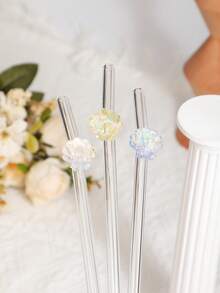 1-5支/套可重复使用玻璃吸管，饰以彩色贝壳，是冰饮和海滩主题派对的理想之选，也是万圣节、圣诞节、情人节等派对和节日礼物的最佳选择。送给她的完美礼物。 - Style A - 查看 6