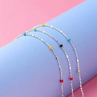 Sterling Silver Rainbow Beads Bracelet For Women Korean Version Of Internet Celebrity Oil Drop Color Design Simple Sexy Personalized