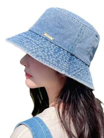 1 pieza Nuevo sombrero de cubo de denim, sombrero de cuenca lavable de moda retro y versátil para mujer, sombrero de protección solar y sombra pequeño y casual para exteriores, adecuado para reuniones, escalada al aire libre y alpinismo