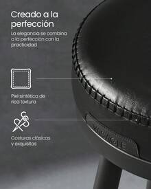 Colección - Juego de 2 Taburetes de Bar, Sillas Giratorias de Barra con Respaldo, con Costuras, Moderno Siglo Medio, Altura 76 cm, Barra Cocina, Negro Tinta - Negro - Ver 3