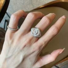 1 pièce Bague antique brossée avec strass œuf de pigeon exquis
