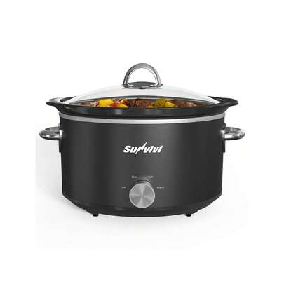 4 Quart Slow Cooker & Mini Food Warmer With 3 Heating Settings, Removable Ceramic Pot, Dishwasher Glass Lid, Stainless Steel, Black/Silver/Blue
