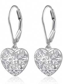 2 件镂空心形耳环女男镀银吊坠耳环情侣日常佩戴派对度假配饰婚礼珠宝礼物送给女友男友 - Earrings - 查看 5