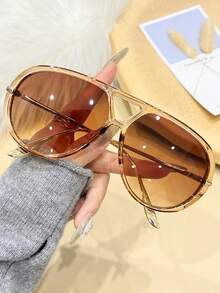 1pc Classic Fashion Aviator Glasses For Men & Women, Metal Double Bridge Large Frame, Essential For Travel, Beach, Campfire Party, Gift, Retro Street Style, Driving, Outdoor, Party, Stage Performance, Back To School Season, Holiday Accessory - Multicolor - View 4