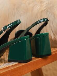 2025年秋冬大码女款玛丽珍高跟鞋，粗跟，方头，苔绿色，正式工作正装鞋，性感粗跟，派对高跟鞋，小/大码，优雅 - 墨綠色 - 查看 6