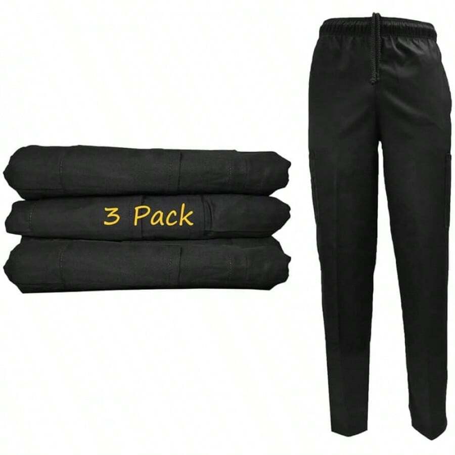 Classic 6 Pocket Chef Cargo Pants With Multi-Pack Quantities, Natural Style - 黑色3件裝 - 查看 1
