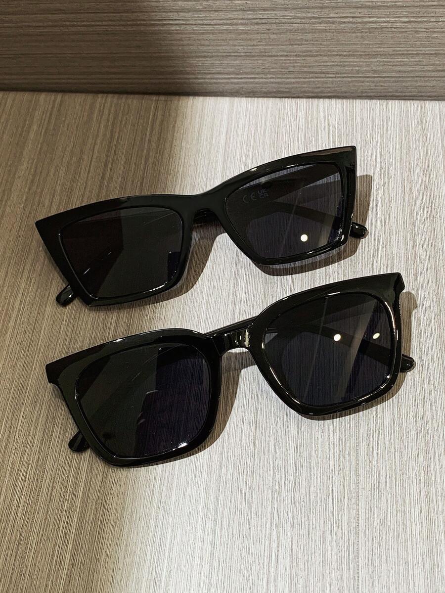 2pcs Retro Cat Eye Black Fashion Glasses, Women's - Plastic Classic Design | Suitable For Outdoor Activities, Travel, Beach, Daily Wear - 2PCS Combination Pack a - View 1