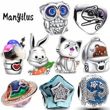 Manyilus Manyilus Original Sterling Silber Niedlicher Kaninchen Charm, Katze, kleiner Bär, Eule, Chamäleon, Eiscreme, Stern, Mond Charm Anhänger Perlen, geeignet für Armbänder & Halsketten Schmuckgeschenke für Frauen.