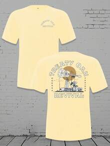 Men's Relaxed Crewneck T - Shirt - Treaty Oak Revival Guitar & Oil Rig Graphic, 220g Breathable Cotton Tee - Màu be - Xem 1