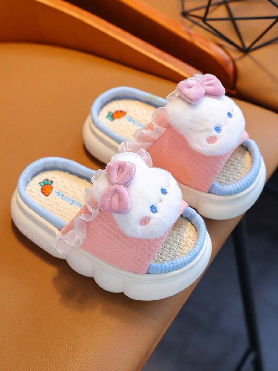 1 Pair Kids Linen Rabbit Slippers, Spring Autumn Girls Indoor Anti-Slip All-Season Boys Floor Slippers Winter