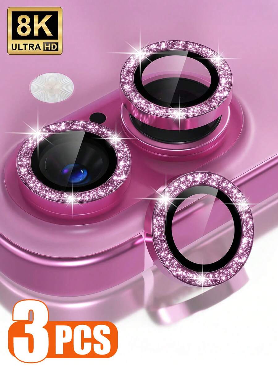 ZYONS 3 buah Pelindung Lensa Kamera Warna Pink, Kompatibel dengan iPhone 17 Pro Max/17 Pro/17 Air/17/16 Pro Max/16 Plus/16E/15 Pro Max/14/13/12/11, Pelindung Layar Kamera Kaca Tempered 9H dengan Dekorasi Cincin Logam (Pink) - Berwarna merah muda - View 1