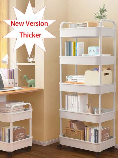 3-Tier/4-Tier/5-Tier Plastic Rolling Utility Cart With Handle. Sturdy Load-Bearing Storage Box, Rolling Storage Cart, 360-Degree Rotation, Durable Plastic, Strong Load-Bearing Capacity. Multi-Functional Storage Trolley For Office, Living Room, Kitchen, Movable Storage Organizer With Wheels. Desk Hutch/Dorm Storage/Dorm Room Essentials