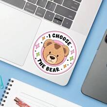 1 PIEZA Pegatina de vinilo "Yo elijo al oso", calcomanía brillante impermeable de 3 pulgadas para portátiles, botellas de agua, cuadernos y regalos, diseño de meme divertido y cultura pop relatable, cabeza de oso de dibujos animados linda con destellos y una declaración personal ingeniosa para scrapbooking y expresar el humor