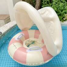 Selection Of Large Inflatable Seagull Float, Suitable For Various Water Sports In Summer; Retro Striped Inflatable Lounger, Multi-Color Blue & Pink Sun-Shading Inflatable PVC Retro Floral Striped Pool, Beach Essentials, Beach Accessories