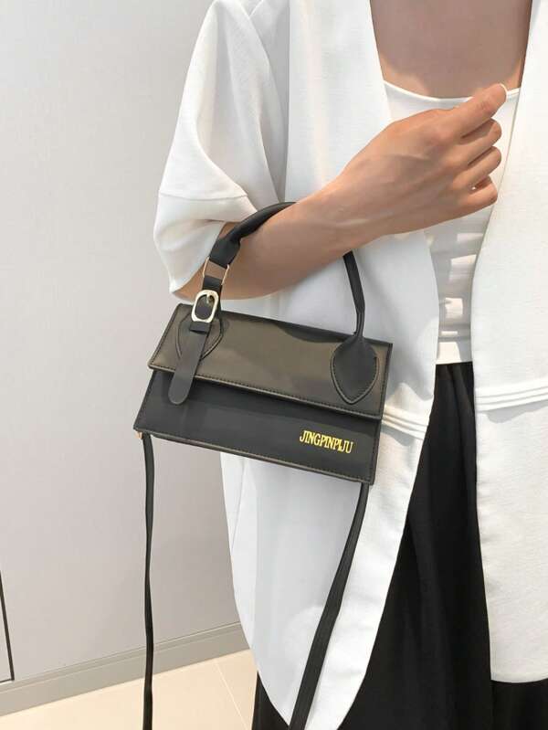 New Women's Handbag, Can Be Carried By Hand Or Shoulder, Metal Accessories, Foil Letter, PU Material, Suitable For Daily Outing And Gift, Flap Closure