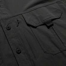 Men's Shirt With Multiple Pockets, Quick-Drying And Breathable, Suitable For Outdoor Hiking And Mountaineering; Simple Solid-Color Men's Shirts, Suitable For Spring, Summer, And Autumn Wear. - Negro - Ver 4