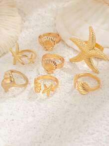 7 Pieces/Set Vintage Smooth Vegan Ring Fashion Ring Bohemian Starfish Personalized Ring