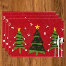 1 pieza/4 piezas/6 piezas Manteles individuales de lino con estampado de copos de nieve y árboles de Navidad, decoración navideña, adecuados para mesa de comedor, todo el año, manteles de mesa modernos y lavables, decoración del hogar, manteles individuales, posavasos, alfombrillas de cocina y comedor, decoraciones de fiesta interior y exterior, regalo ideal