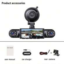 1pc 360° 4-Channel Car Dash Cam - Front 1080P & Rear/Left/Right 720P, 3.16" IPS Display, Night Vision, 24H Parking Mode (G-Sensor/Motion Detection),  Music Player, Supports 64GB Card (32GB Included) - 四路顯示 - 查看 2