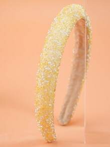 1pc Girls' Yellow Crystal Headband, Fashionable Thick & Wide Headband Suitable For Daily Wear And Gatherings