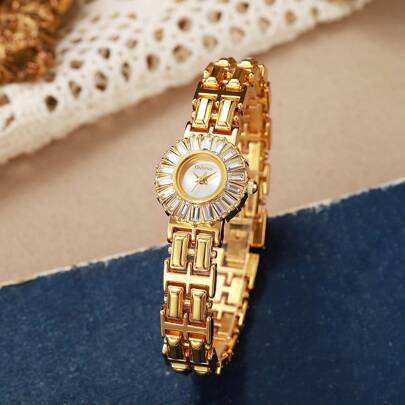 New Minimalist Casual Elegant European & Middle Eastern Style Women's Bracelet Watch, Vintage Gold Color