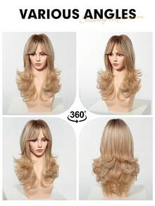 Peluca sintética de cabello ondulado y rizado de 22 pulgadas, de color rubio mezclado, resistente al calor, adecuada para uso diario, eventos y desplazamientos - Rubio degradado - Ver 7