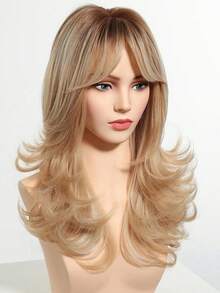 Peluca sintética de cabello ondulado y rizado de 22 pulgadas, de color rubio mezclado, resistente al calor, adecuada para uso diario, eventos y desplazamientos - Rubio degradado - Ver 4