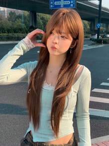 alicegarden 1 Piece Synthetic Heat-Resistant ,Long Straight Hair Wig In Gold Wigs , Made From Fiber, Suitable For Daily Use, Natural And Realistic False Hair(Excluding Accessories)