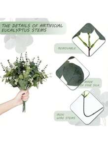 20PCS/40PCS/60PCS 人造花-桉树叶、苹果叶、满天星、假植物、家居、餐厅、客厅、户外花园装饰、插花艺术、摄影道具、秋季、春季、花瓶、花墙、花环、新娘花束、婚礼装饰、DIY 花环材料、生日派对装饰材料、家居装饰配件、情人节、新年礼物