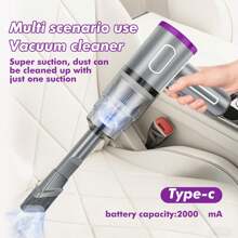 Easypie Selection 1 pièce Aspirateur de voiture sans fil rechargeable avec double filtre, aspiration puissante, portable, à main, mini souffleur de poussière pour la maison et l'automobile, batterie 2000 mAh